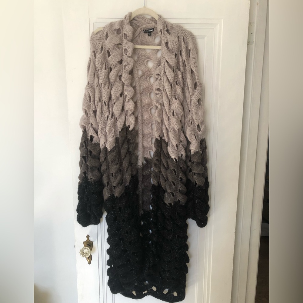 Long open knit cardigan